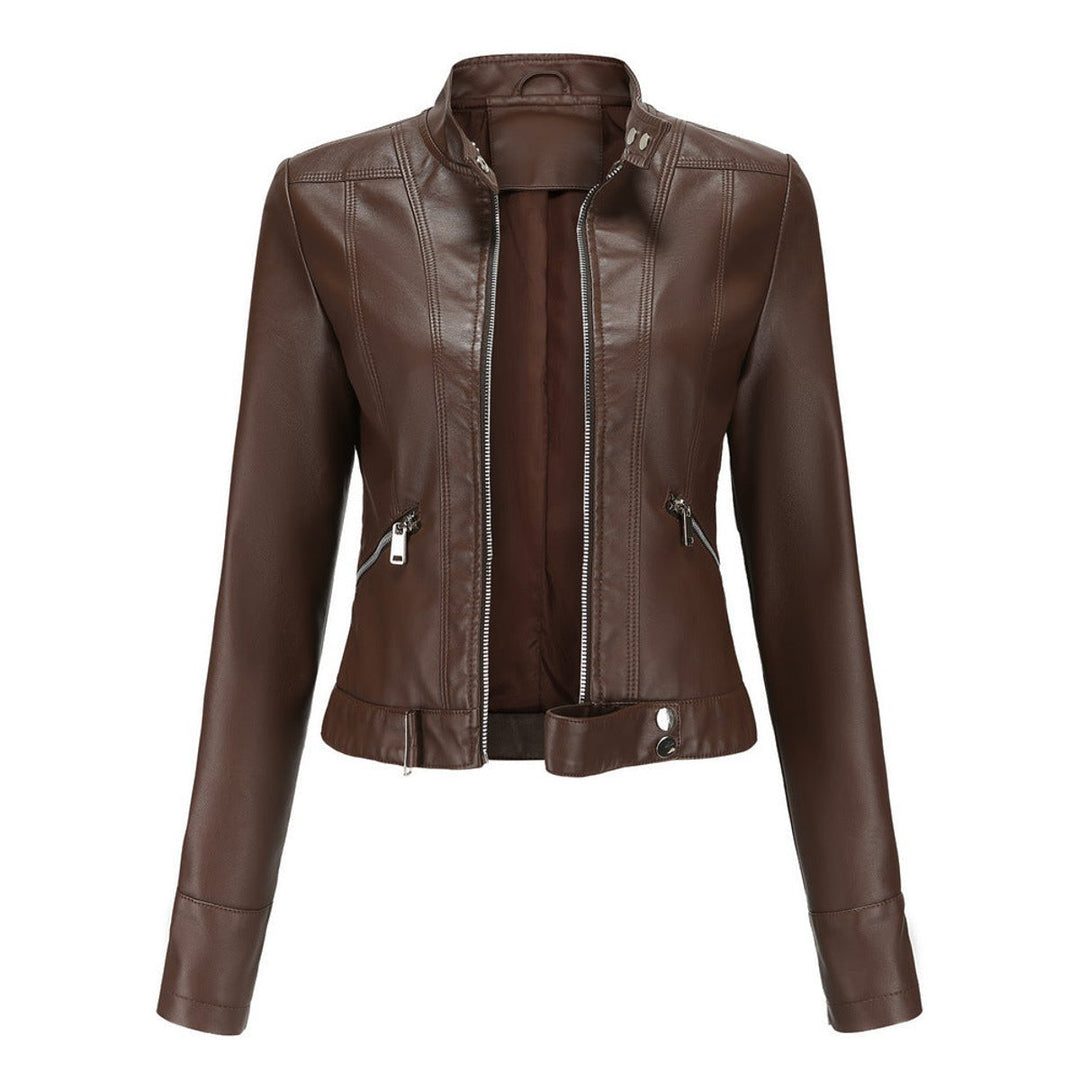 Damen Kurzgeschnittene Bikerjacke mit Reißverschluss Tailliert Urbaner Look 2