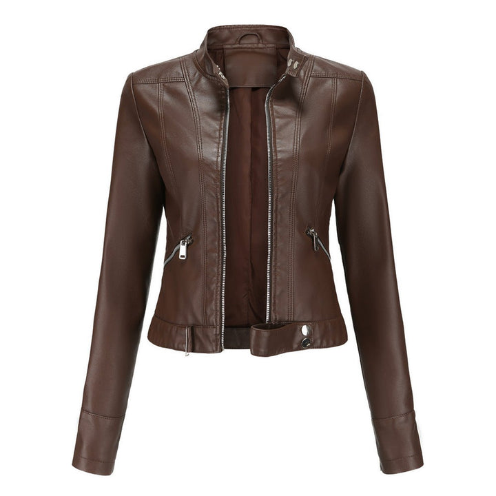 Damen Kurzgeschnittene Bikerjacke mit Reißverschluss Tailliert Urbaner Look 2