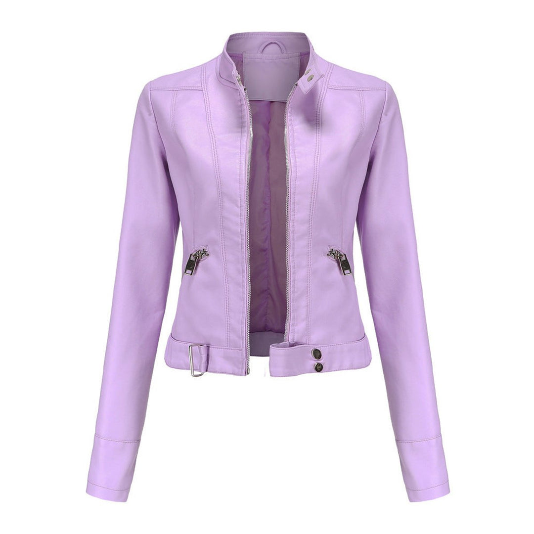 Damen Kurzgeschnittene Bikerjacke mit Reißverschluss Tailliert Urbaner Look 3