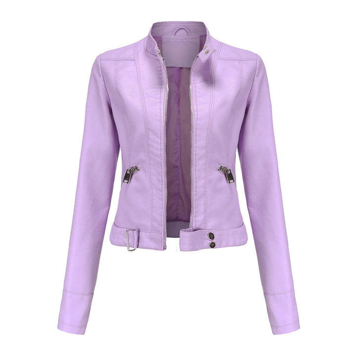 Damen Kurzgeschnittene Bikerjacke mit Reißverschluss Tailliert Urbaner Look 3