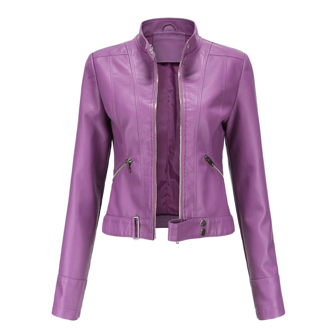 Damen Kurzgeschnittene Bikerjacke mit Reißverschluss Tailliert Urbaner Look 5