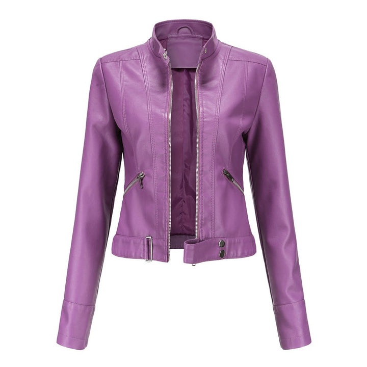 Damen Kurzgeschnittene Bikerjacke mit Reißverschluss Tailliert Urbaner Look 5