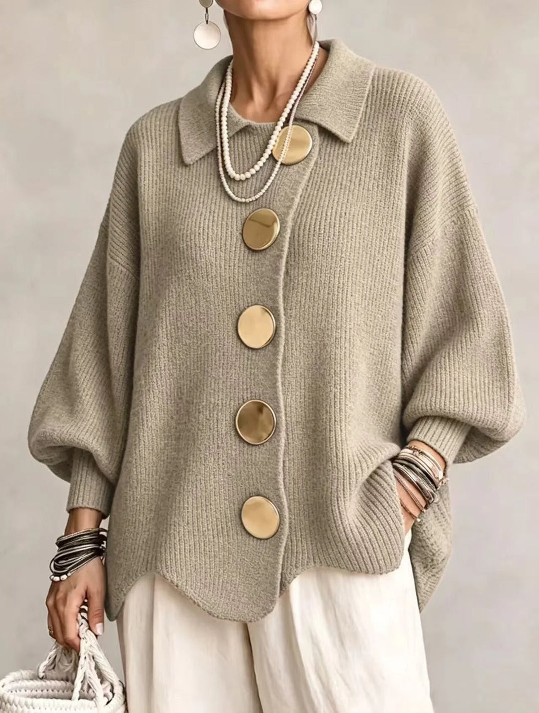 Damen Langarm-Strickjacke mit Knöpfen 10