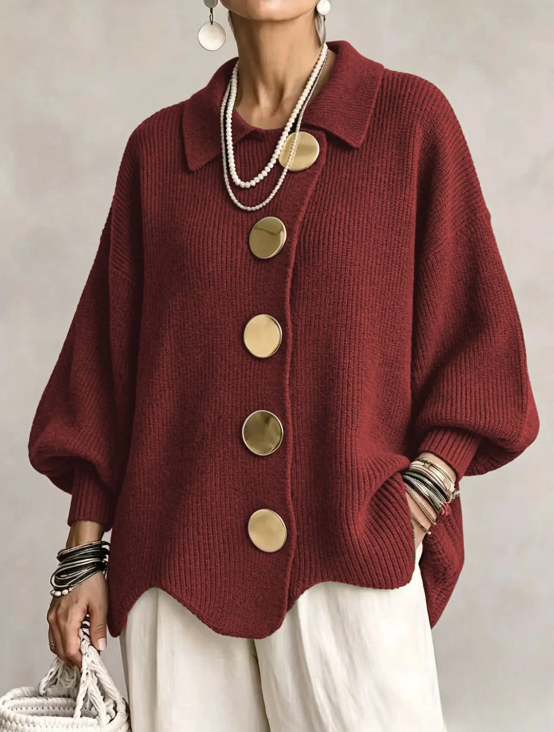 Damen Langarm-Strickjacke mit Knöpfen 4