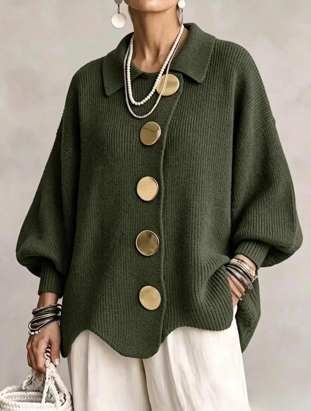 Damen Langarm-Strickjacke mit Knöpfen 5