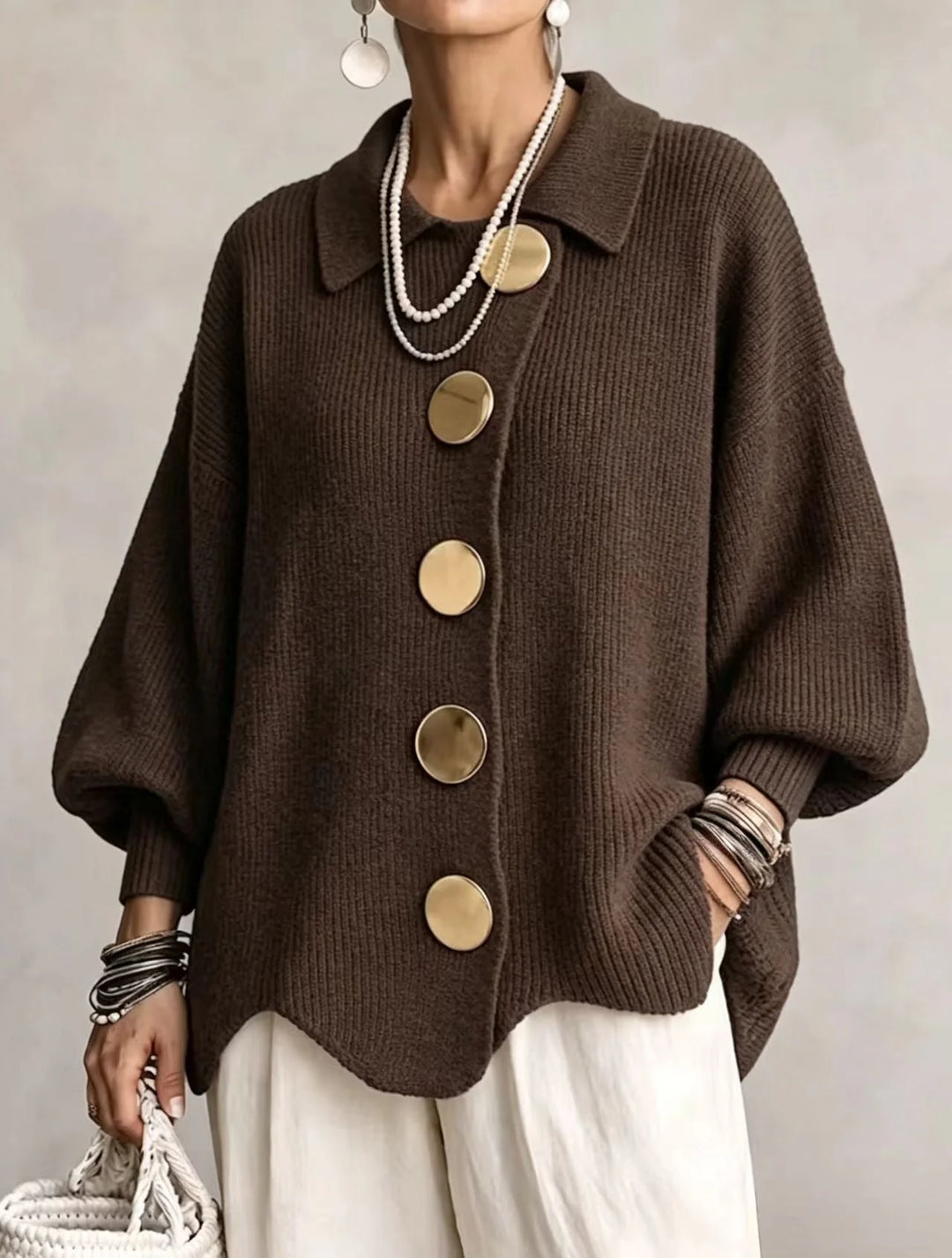 Damen Langarm-Strickjacke mit Knöpfen 6