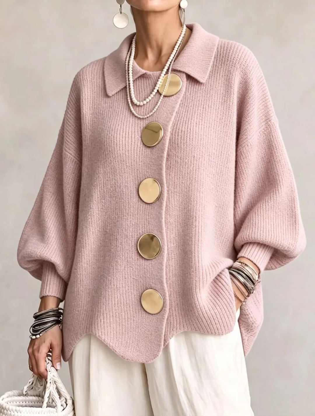 Damen Langarm-Strickjacke mit Knöpfen 8