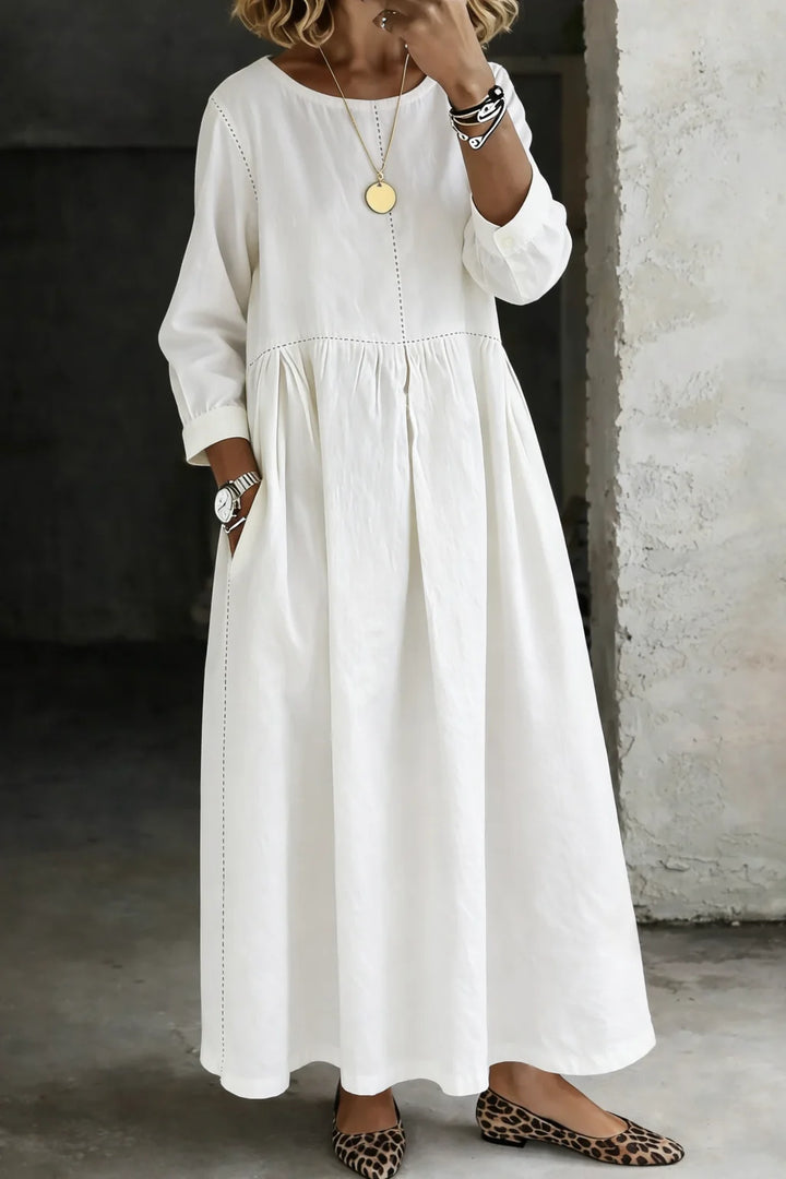 Damen Langarm Smock Kleid Maxi 2