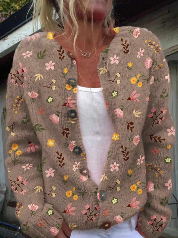 Damen Langarm Strick-Cardigan mit Blumenmuster Romantisch Femininer Look 4