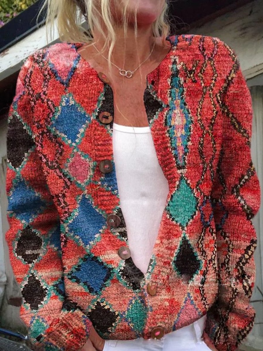 Damen Langarm Strick-Cardigan mit Blumenmuster Romantisch Femininer Look 6