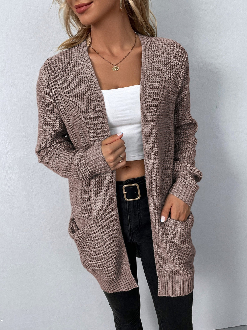 Damen Langärmlige Strickjacke mit Offener Vorderseite für Eleganten Komfort 1