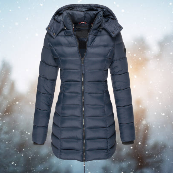 Damen Lange Steppjacke mit Kapuze Winterjacke Warm Gefüttert Komfortabel 0