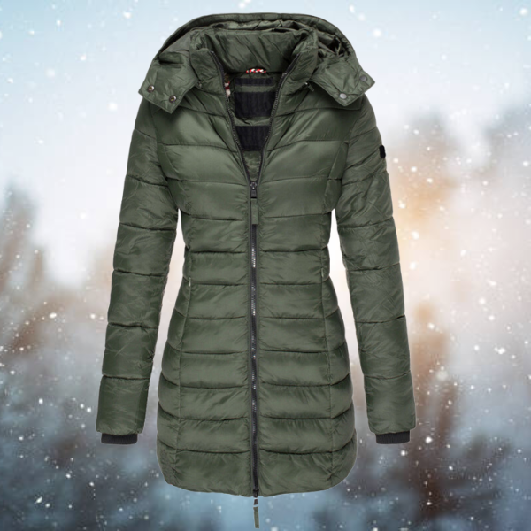 Damen Lange Steppjacke mit Kapuze Winterjacke Warm Gefüttert Komfortabel 2