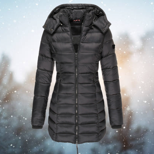Damen Lange Steppjacke mit Kapuze Winterjacke Warm Gefüttert Komfortabel 5