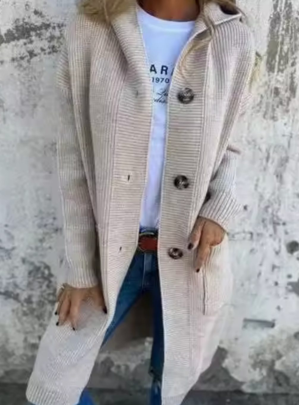 Damen Langer Strickmantel mit Kapuze und Knopfleiste Eleganter Cardigan für Herbst und Übergangszeit 2