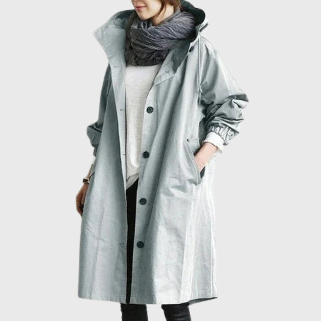 Damen Langer Wasserabweisender Kapuzen-Trenchcoat Weite Passform Eleganter Wetterschutz 2
