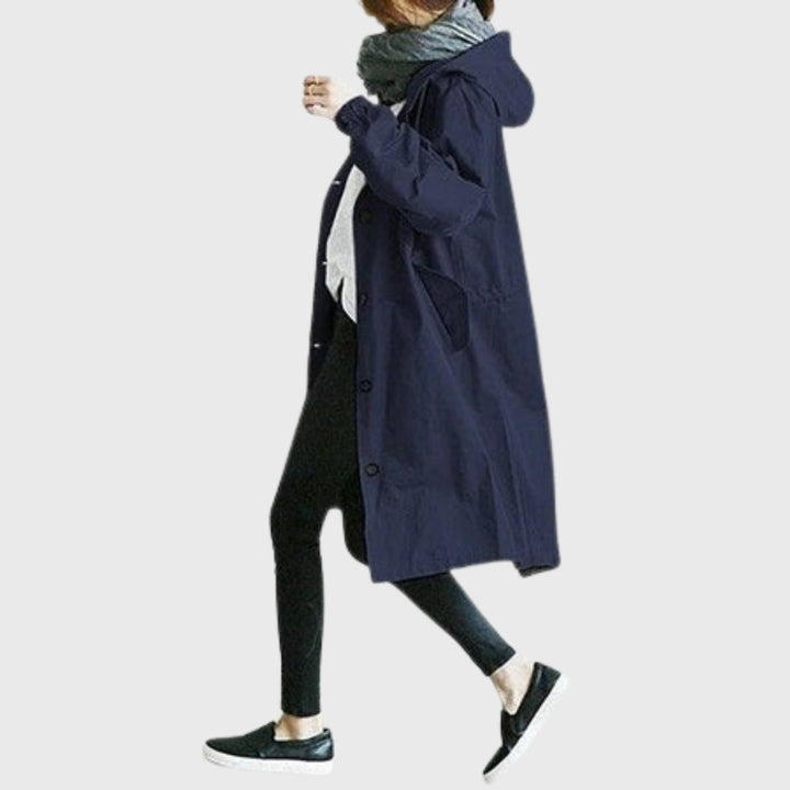 Damen Langer Wasserabweisender Kapuzen-Trenchcoat Weite Passform Eleganter Wetterschutz 4