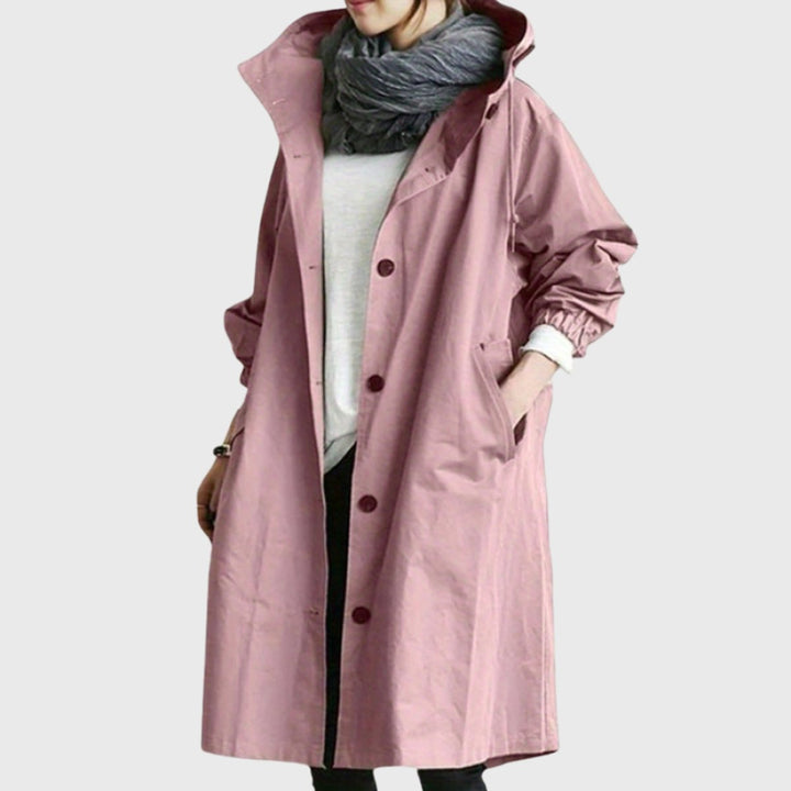 Damen Langer Wasserabweisender Kapuzen-Trenchcoat Weite Passform Eleganter Wetterschutz 5