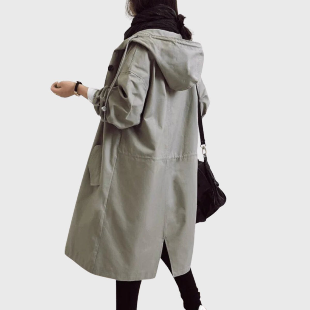 Damen Langer Wasserabweisender Kapuzen-Trenchcoat Weite Passform Eleganter Wetterschutz 6