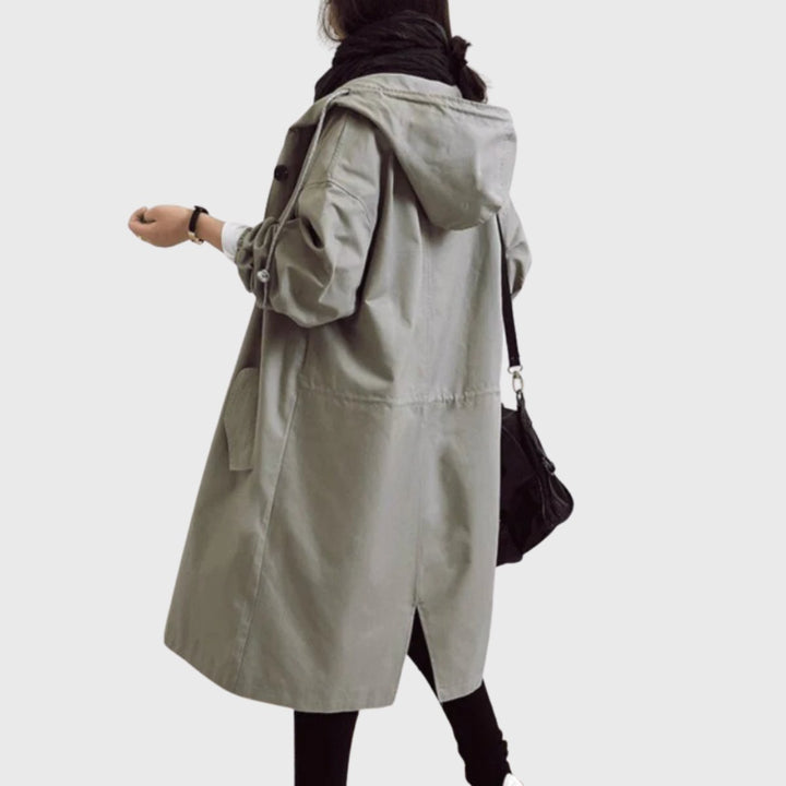 Damen Langer Wasserabweisender Kapuzen-Trenchcoat Weite Passform Eleganter Wetterschutz 6