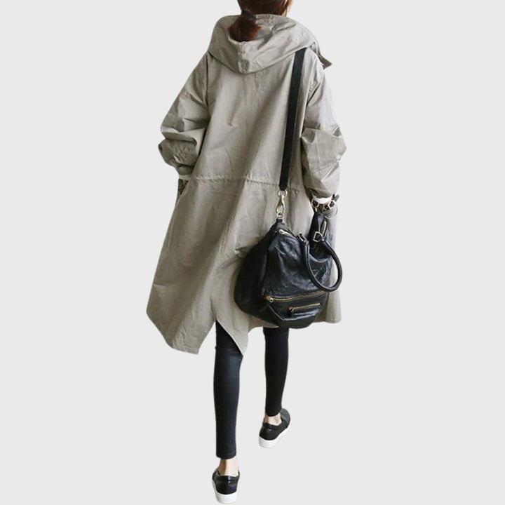 Damen Langer Wasserabweisender Kapuzen-Trenchcoat Weite Passform Eleganter Wetterschutz 7