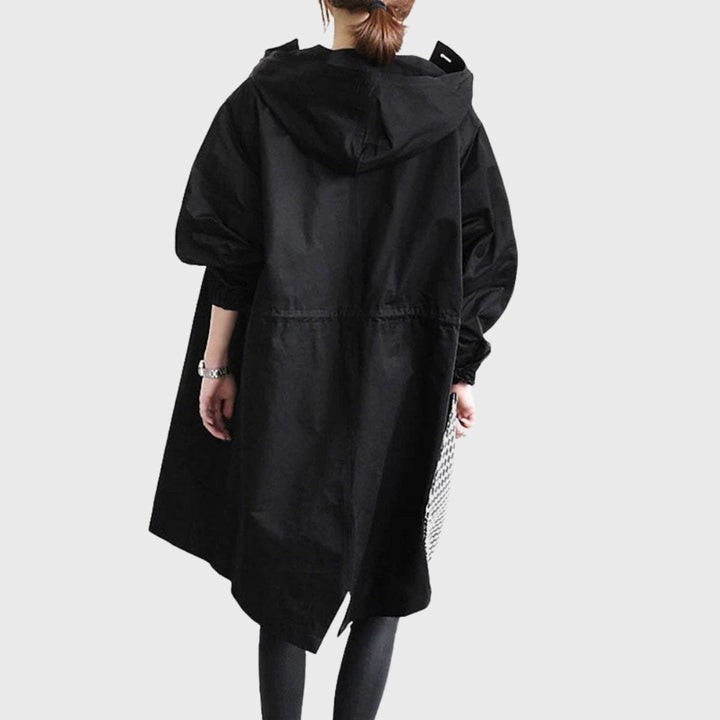 Damen Langer Wasserabweisender Kapuzen-Trenchcoat Weite Passform Eleganter Wetterschutz 8