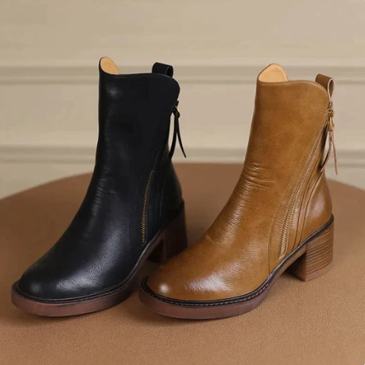 Damen Leder Ankle Boots mit Orthopädischer Arch Support und Blockabsatz 2