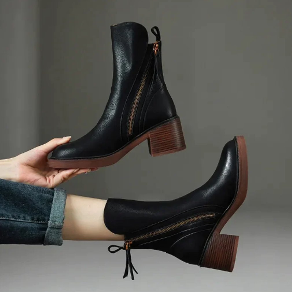 Damen Leder Ankle Boots mit Orthopädischer Arch Support und Blockabsatz 3