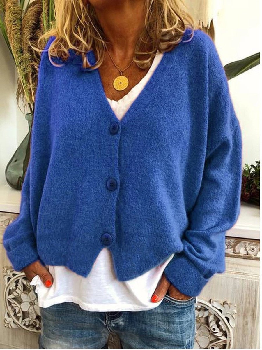 Damen Leichter Oversized Cardigan mit V-Ausschnitt und Knopfleiste für Alltag und Büro 1