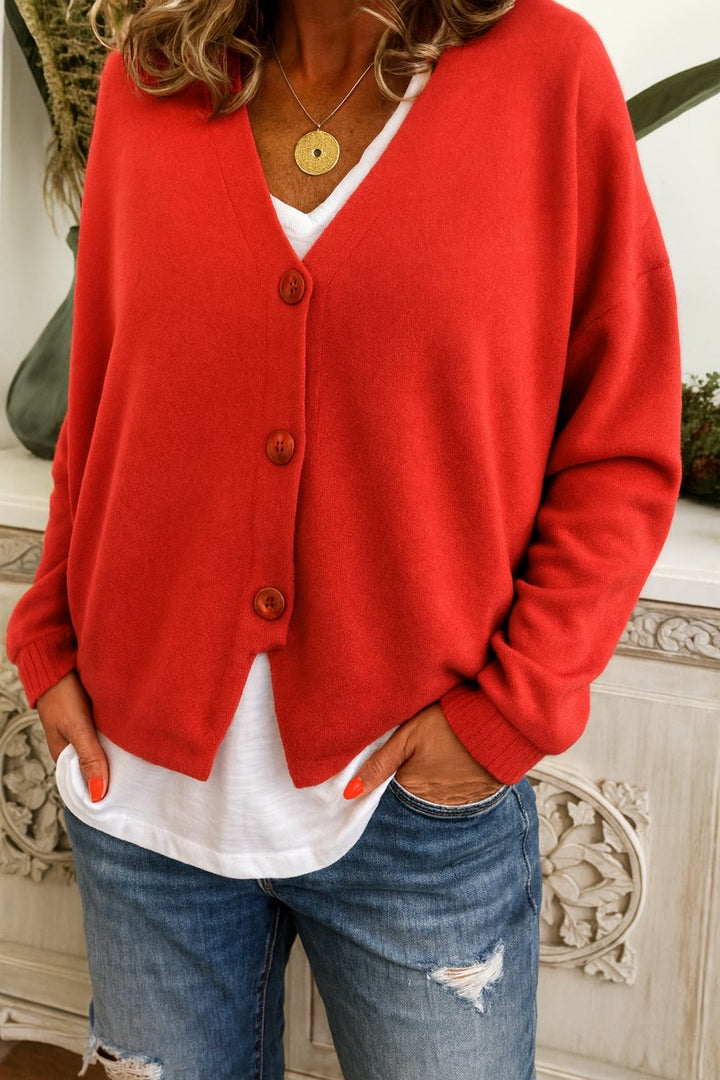 Damen Leichter Oversized Cardigan mit V-Ausschnitt und Knopfleiste für Alltag und Büro 5