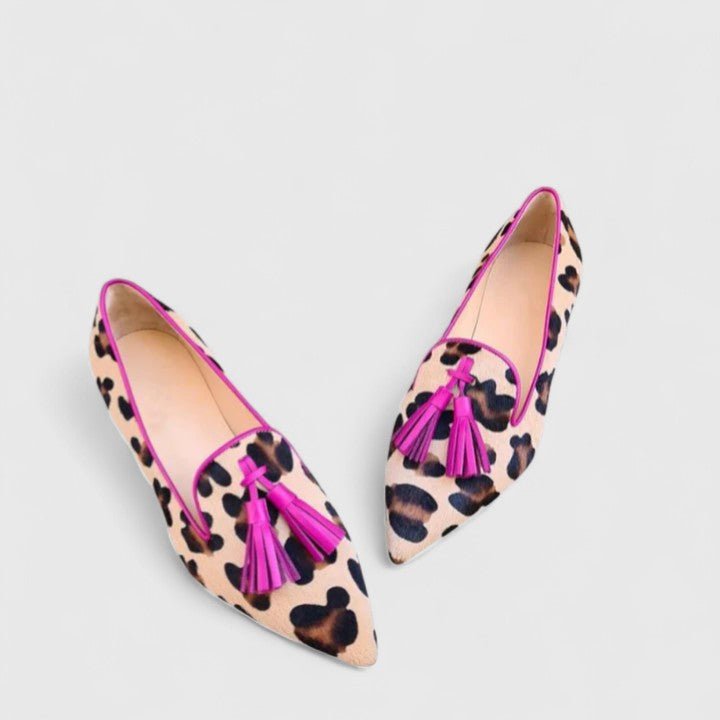 Damen Loafers mit Leopardenmuster und Orthopädischer Arch Support Flache Slipper mit Quasten 0