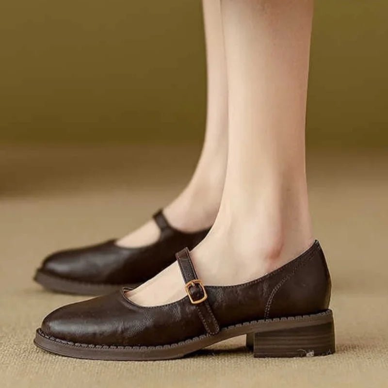 Damen Mary-Jane Ballerinas mit verstellbarem Riemen und niedrigem Blockabsatz elegant 2