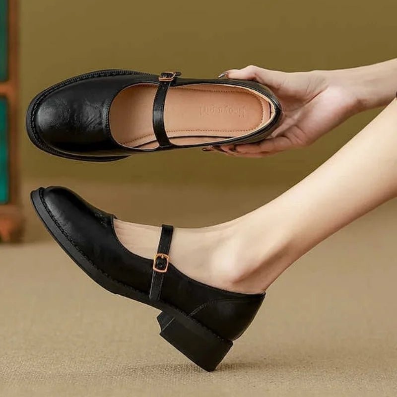Damen Mary-Jane Ballerinas mit verstellbarem Riemen und niedrigem Blockabsatz elegant 3