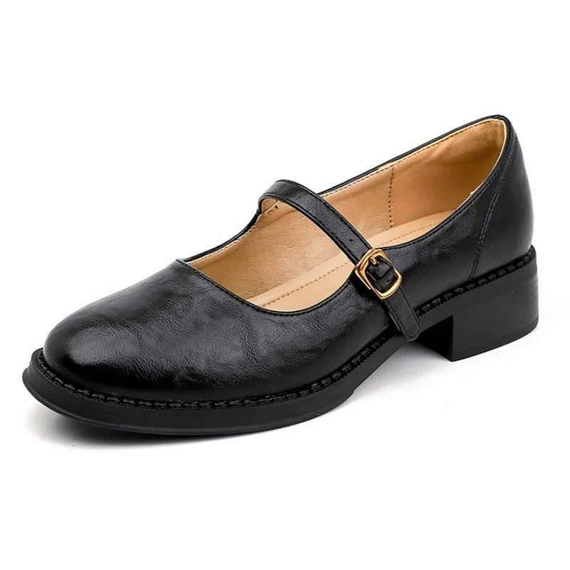 Damen Mary-Jane Ballerinas mit verstellbarem Riemen und niedrigem Blockabsatz elegant 5