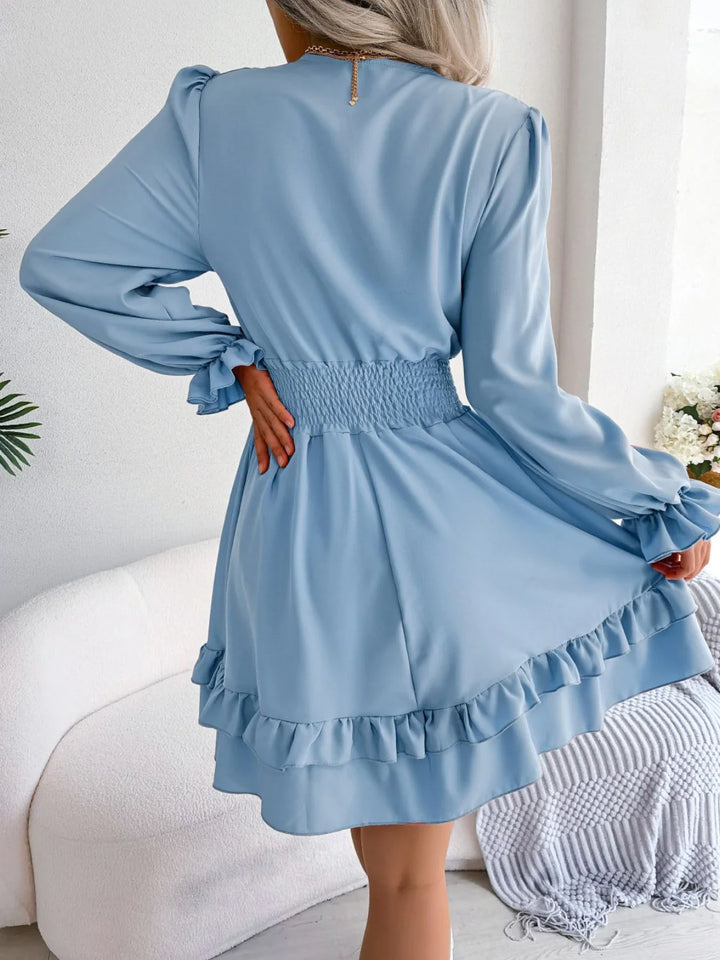 Damen Minikleid mit Bindeband und Volantärmeln 7