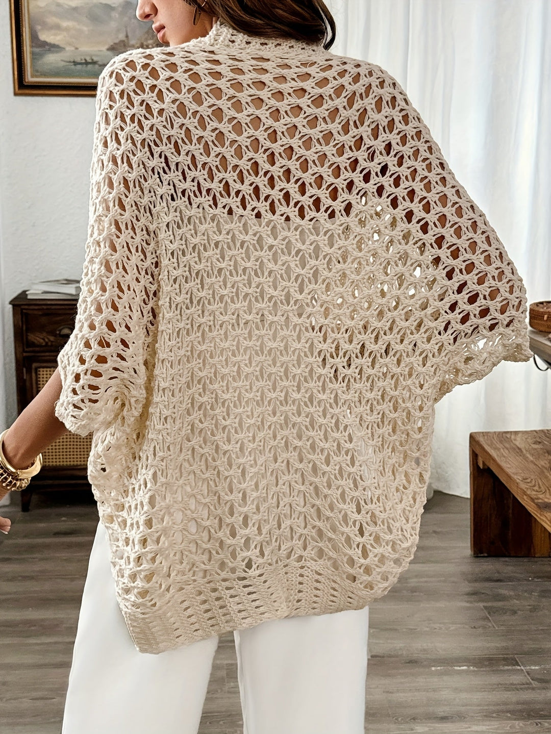 Damen Offener Drapierter Cardigan Winter Strickjacke Lässig Elegant 3