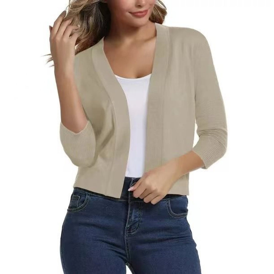 Damen Offener Kurzjacken-Cardigan mit 3/4-Ärmeln für vielseitige Looks 0