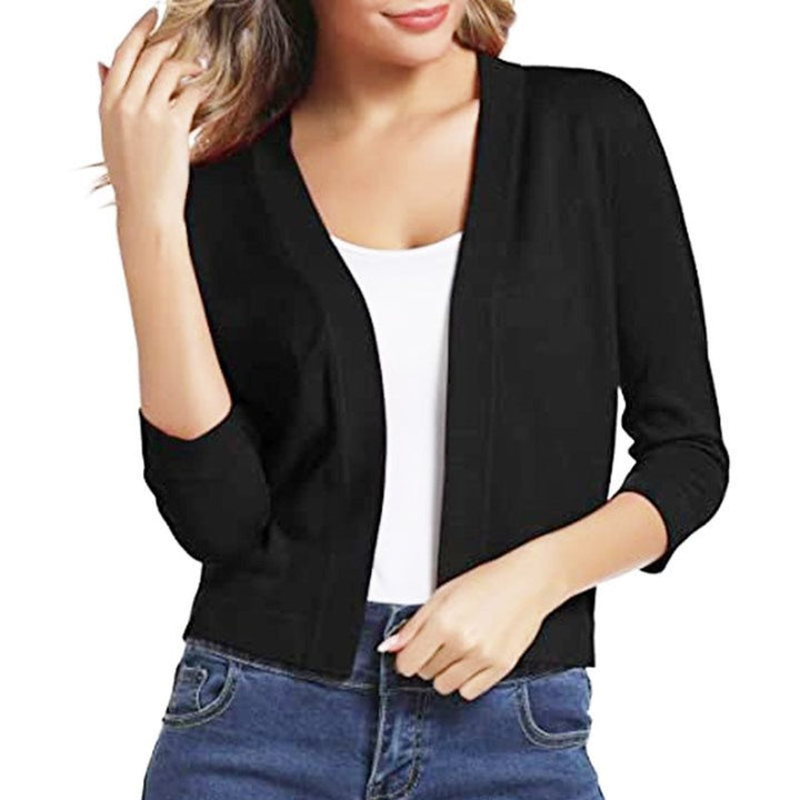 Damen Offener Kurzjacken-Cardigan mit 3/4-Ärmeln für vielseitige Looks 1