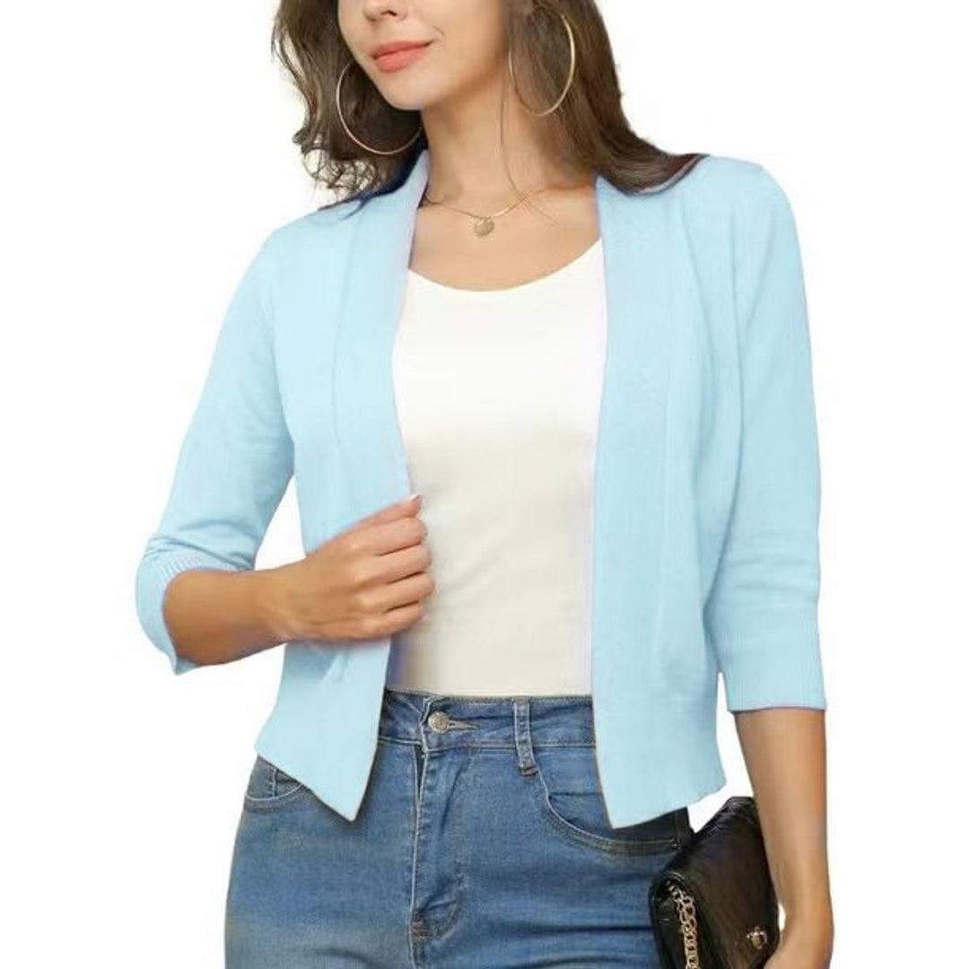 Damen Offener Kurzjacken-Cardigan mit 3/4-Ärmeln für vielseitige Looks 10