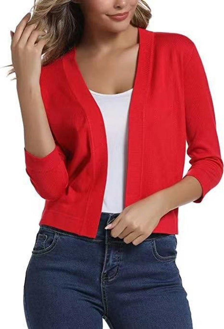 Damen Offener Kurzjacken-Cardigan mit 3/4-Ärmeln für vielseitige Looks 11