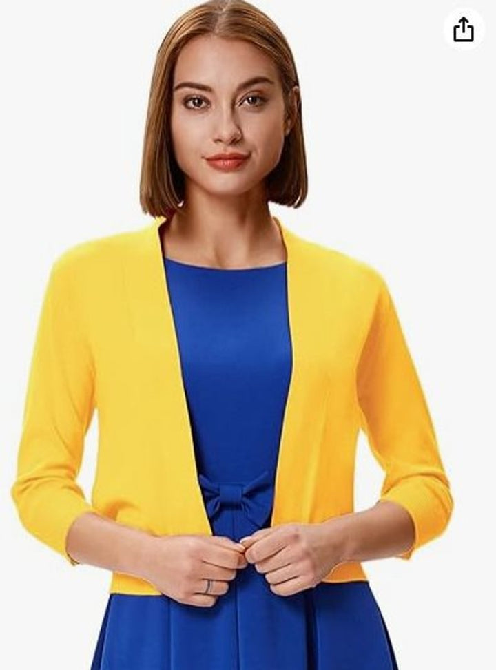 Damen Offener Kurzjacken-Cardigan mit 3/4-Ärmeln für vielseitige Looks 14