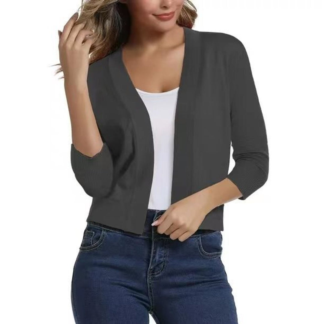 Damen Offener Kurzjacken-Cardigan mit 3/4-Ärmeln für vielseitige Looks 15