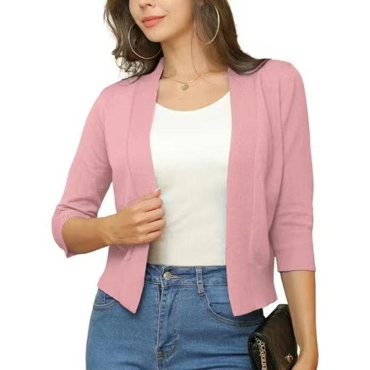 Damen Offener Kurzjacken-Cardigan mit 3/4-Ärmeln für vielseitige Looks 16