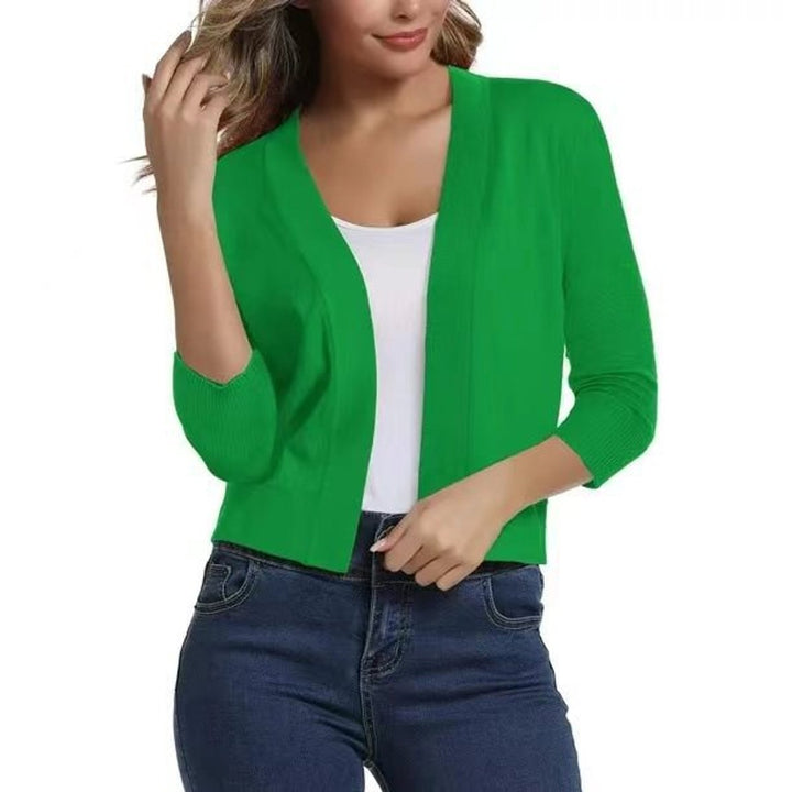 Damen Offener Kurzjacken-Cardigan mit 3/4-Ärmeln für vielseitige Looks 2