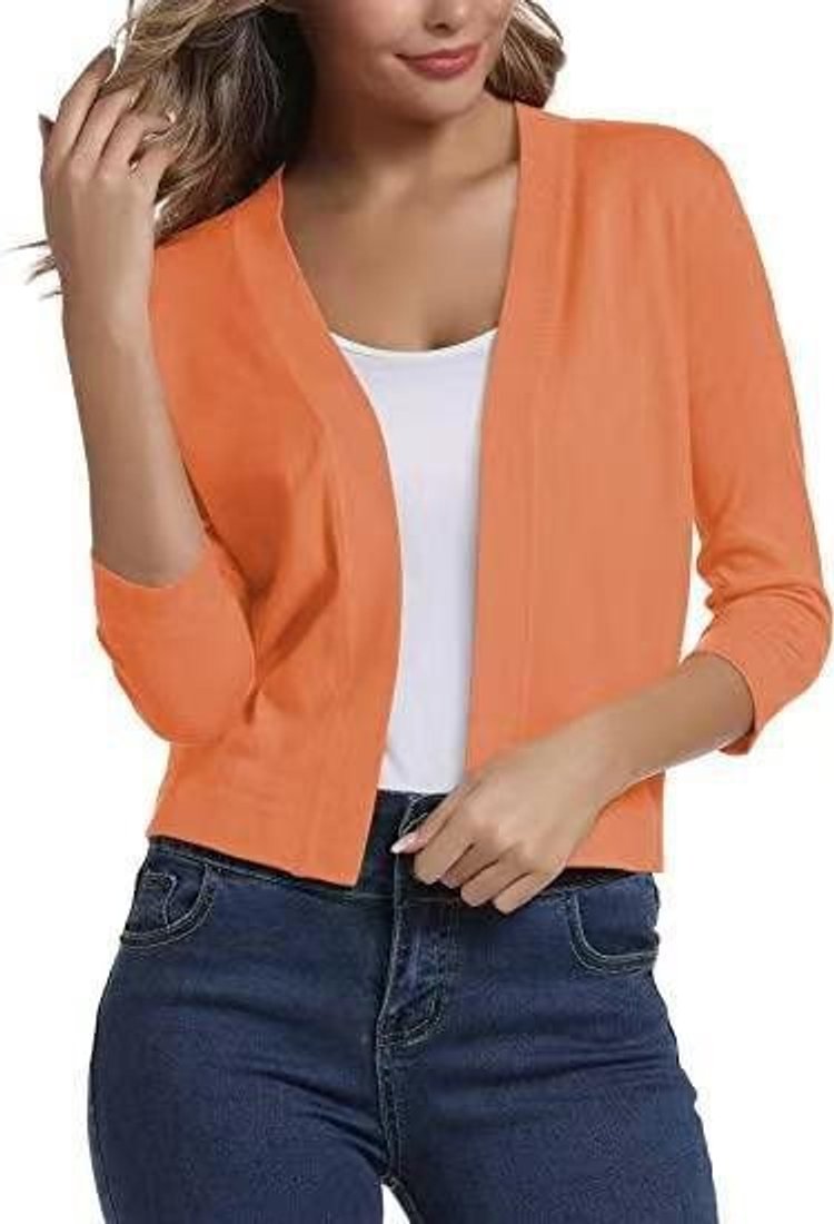 Damen Offener Kurzjacken-Cardigan mit 3/4-Ärmeln für vielseitige Looks 21