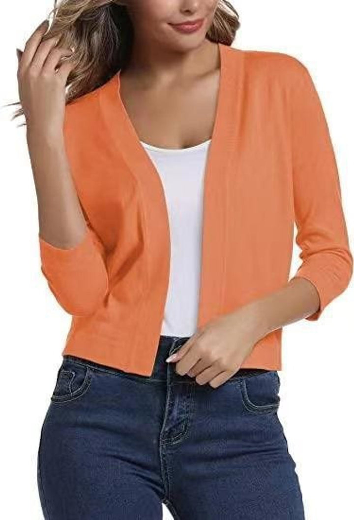 Damen Offener Kurzjacken-Cardigan mit 3/4-Ärmeln für vielseitige Looks 21