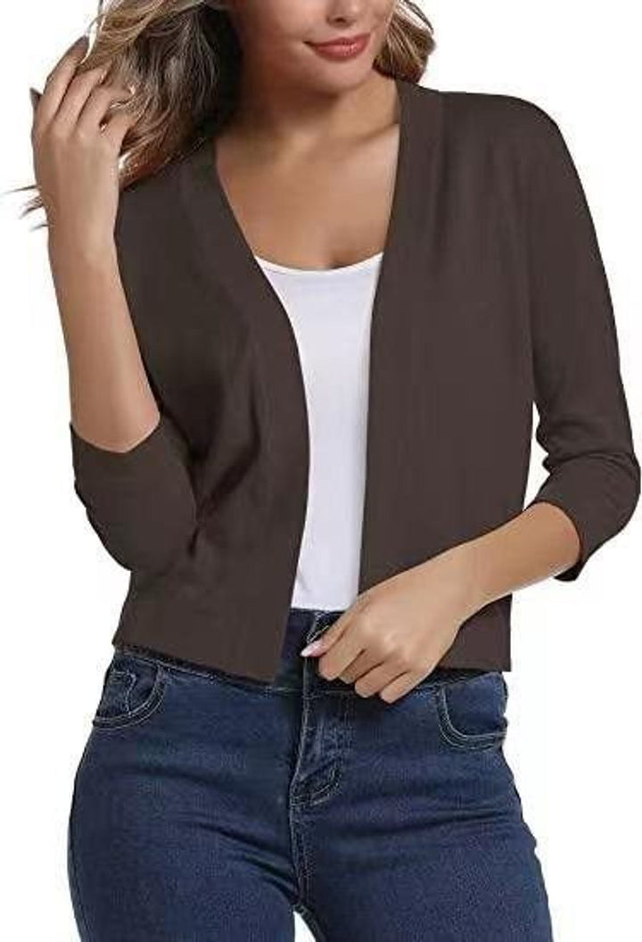 Damen Offener Kurzjacken-Cardigan mit 3/4-Ärmeln für vielseitige Looks 6