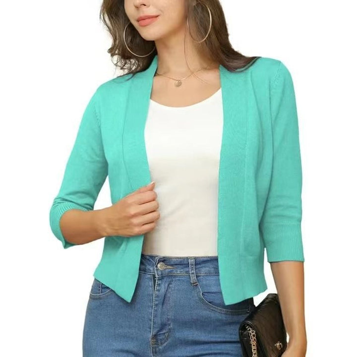 Damen Offener Kurzjacken-Cardigan mit 3/4-Ärmeln für vielseitige Looks 7