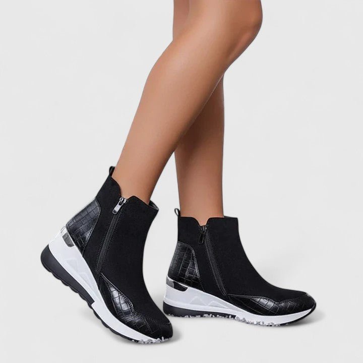 Damen Orthopädische Keilabsatz-Stiefeletten mit Arch Support und Reißverschluss Plateau 0