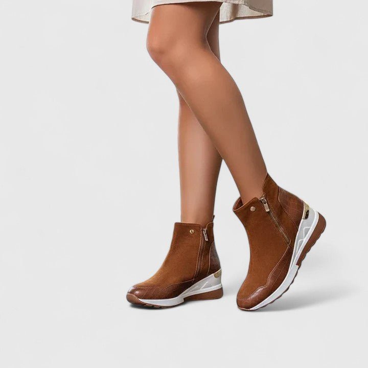 Damen Orthopädische Keilabsatz-Stiefeletten mit Arch Support und Reißverschluss Plateau 1